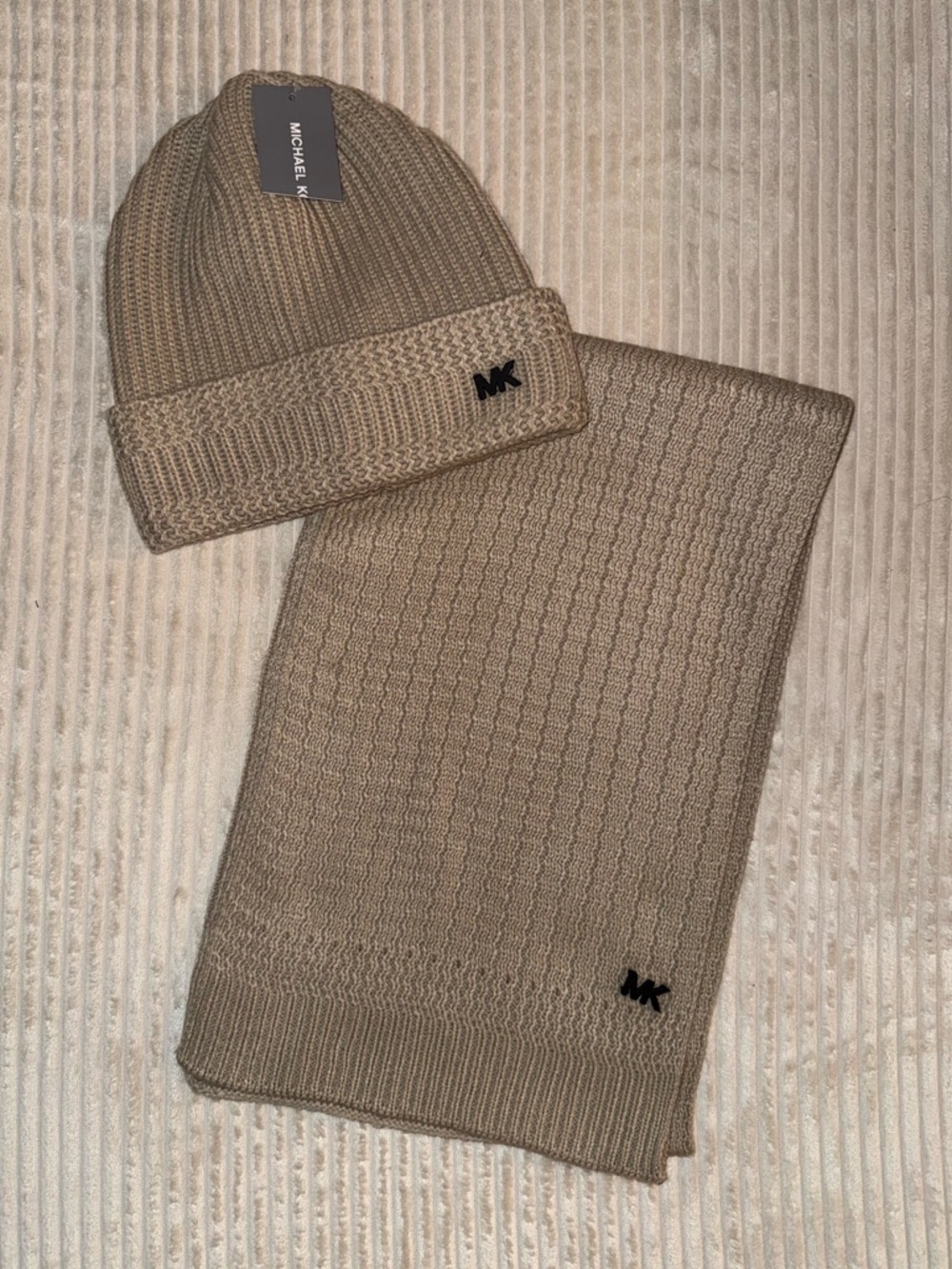 Michael Kors Tan Scarf & Knit Hat Set